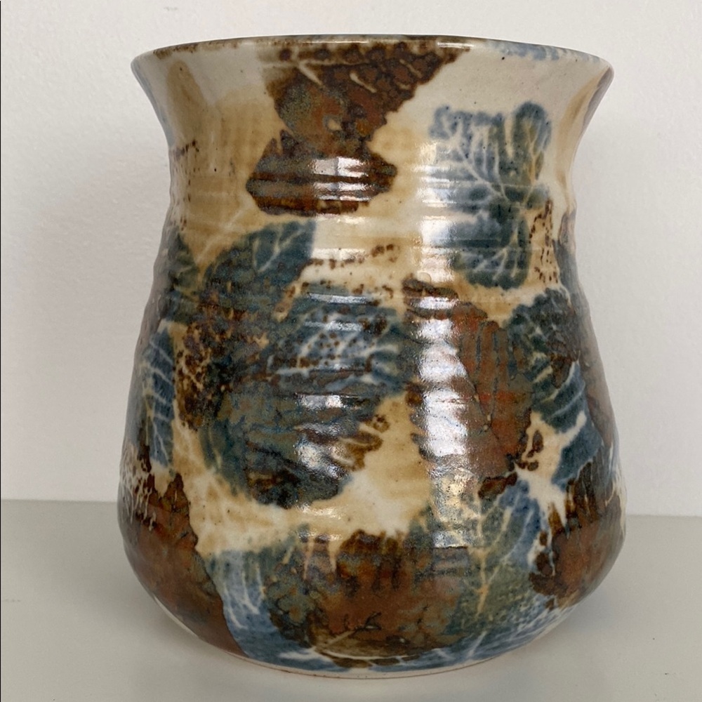 Handcrafted Ceramic Vase with Blue and Brown Glaze